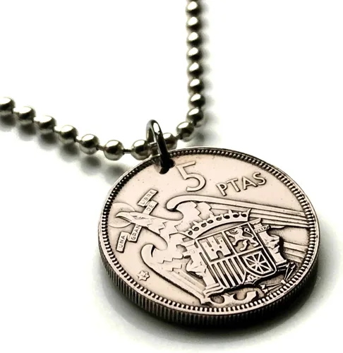 1957 Spain España 5 Pesetas coin pendant eagle of Saint John escudo Español Madrid Barcelona Murcia Asturias Cataluña Las Palmas Vigo Gijón Ibiza