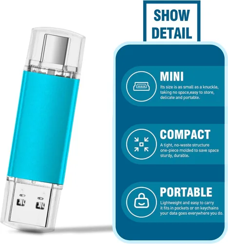 Miniatura 5 de Paquete de 2 unidades flash USB 3.0 de 64 GB tipo C de 128 GB 2 en 1 USB-C, unidad de memoria para teléfonos inteligentes, computadora, tableta, PC