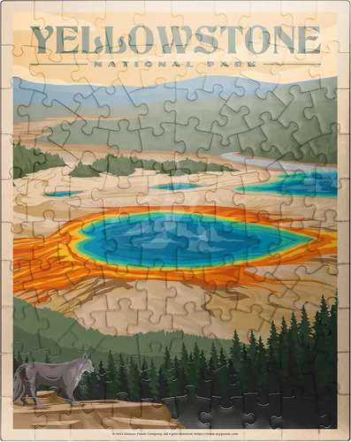 MyPuzzle Yellowstone National Park – Colores vibrantes de gran primavera prismática, póster de viaje vintage, rompecabezas de 100 piezas para adultos