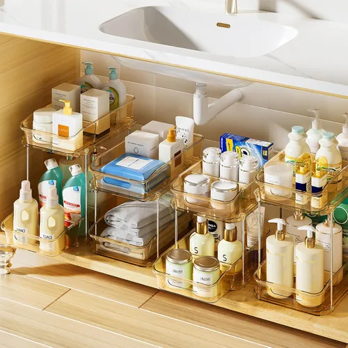 Miniatura 10 de Delamu Organizadores y almacenamiento de 2 niveles para debajo del fregadero, organizadores de gabinete de baño apilables multiusos, organización