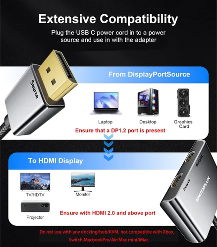 Miniatura 5 de Adaptador DisplayPort a HDMI dual [4K @60Hz] Divisor DP a HDMI, pantalla extendida de 1 en 2 salidas, convertidor de fuente macho DP para monitores