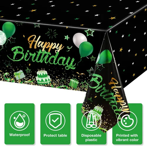 Miniatura 4 de Breling - Paquete de 3 manteles de plástico con diseño de feliz cumpleaños, decoración de feliz cumpleaños, manteles rectangulares de confeti
