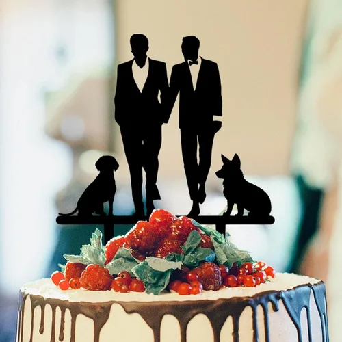 Miniatura 11 de Decoración rústica para tartas de boda del mismo sexo, silueta de novios, decoración para tartas de boda con Rottweiler y Basset Hound Novio y Novio