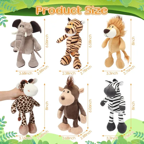 Miniatura 2 de HyDren Juego de 12 animales de peluche de safari de 8 pulgadas, animales de la selva, para niños y niñas, animales del bosque de felpa, león