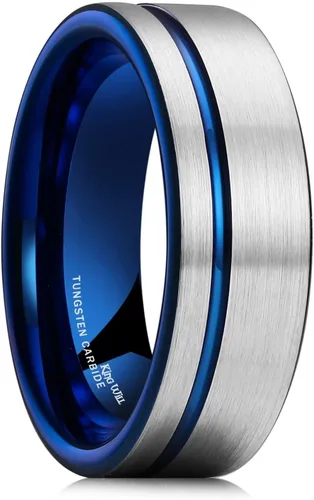Miniatura 63 de King Will Anillo de boda de carburo de tungsteno para hombre con diseño de ranura, 6/7/0.315 in de ancho, acabado cepillado/pulido para hombre
