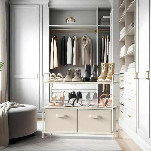 Miniatura 8 de Simple Houseware Almacenamiento de armario de 3 niveles con 2 cajones, color beige