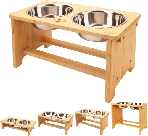 Miniatura 11 de HTB Cuencos Elevados para Perros, Soporte de Cuenco Elevado para Perros con 2 Cuencos de Acero Inoxidable, Cuencos Elevados para Perros