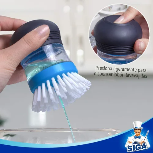 Miniatura 5 de MR.SIGA Cepillo dispensador de jabón, cepillo de cocina para limpiar platos, ollas, sartenes, fregaderos, paquete de 2, azul marino/azul