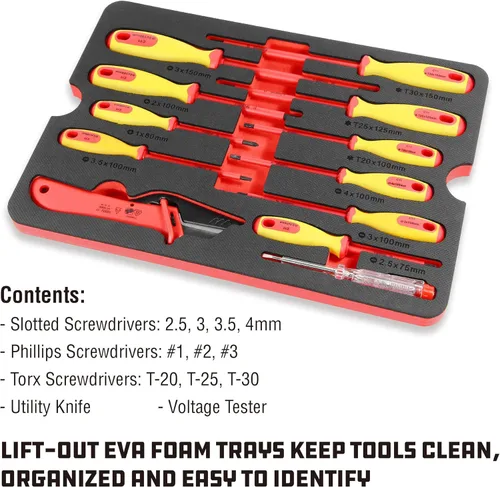Miniatura 5 de Powerbuilt Juego de herramientas VDE para electricistas aislados de 50 piezas de 1000 V con estuche impermeable, 3/8 pulgadas Dr. Ratchet, 16 piezas