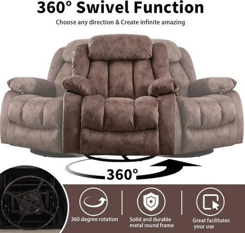 Miniatura 3 de CANMOV Sillón Mecedora Reclinable de Masaje con Calor y Vibración, Giratorio Manual de 360 Grados, Tela Antideslizante, Sofá Individual de Servicio