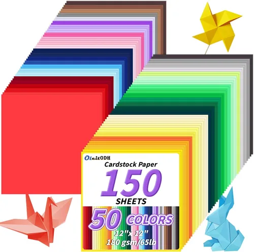 Papel Cartulina de 50 Colores a Granel 12" x 12", 150 Hojas 250gsm/92 lb 50 colors