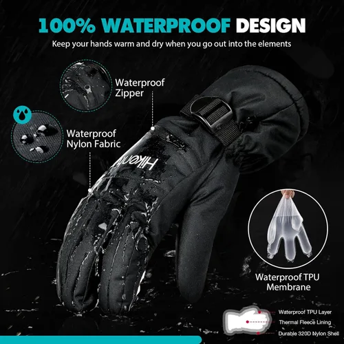 Miniatura 2 de Hikenture Ski Gloves Men -Waterproof Insulated Snow Gloves with 3M Thinsulate -Touchscreen Winter Snowboard Gloves for Cold Weather, Windproof