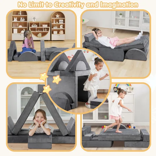 Miniatura 7 de JY QAQA - Juego de sofá modular de 18 piezas, sofá modular para niños pequeños con diseño de espuma convertible para niños y niñas, sofá modular