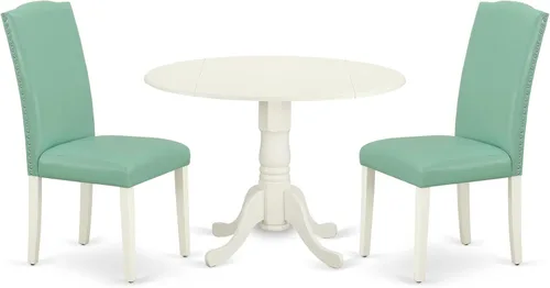 Miniatura 64 de East West Furniture DLEN3-BLK-69 - Juego de muebles de comedor de 3 piezas que contiene una mesa de comedor redonda con gotas y 2 sillas tapizadas