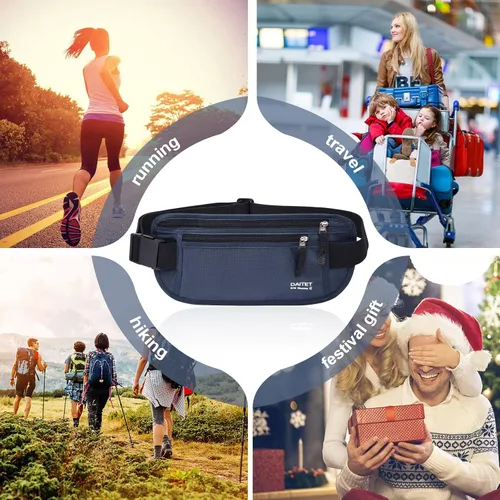 Miniatura 115 de DAITET Cinturón de dinero, soporte para pasaporte, cartera de viaje oculta segura con bloqueo RFID, riñonera encubierta (negro), Negro, Rfid