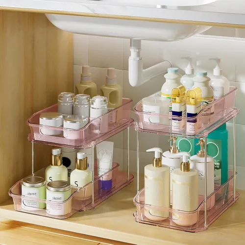 Miniatura 11 de Delamu Organizadores y almacenamiento de 2 niveles para debajo del fregadero, organizadores de gabinete de baño apilables multiusos, organización