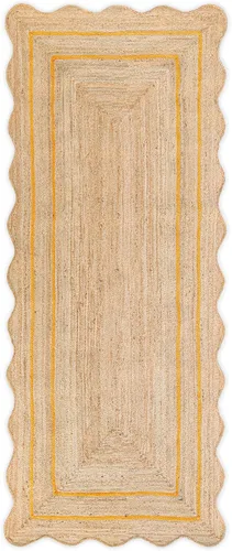 Miniatura 13 de Alfombra de Yute Natural Ondulada Festoneada - Corredor de Entrada Boho, Festón de Granja, Azul Cielo (2'x3')