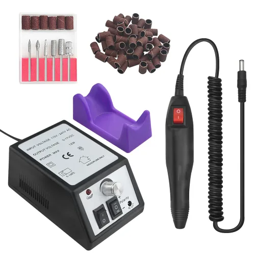 Miniatura 6 de Taladro eléctrico profesional de 20,000 rpm, para arte de uñas, máquina rápida de acristalamiento, con 1 paquete de bandas de lijado (negro)