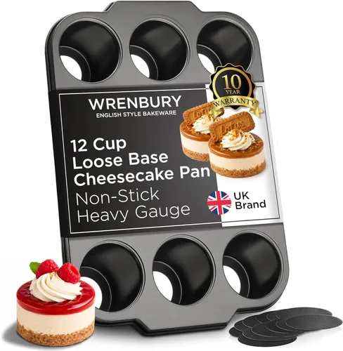 Wrenbury Pro Mini Moldes para Cheesecakes con Fondo Extraíble 12 Cavidades - Molde Antiadherente de Acero al Carbono de Calibre Pesado con Fondo