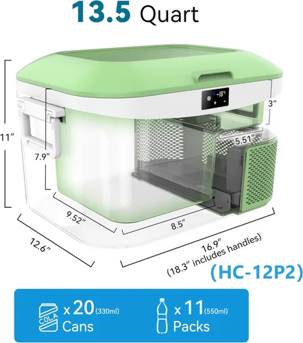 Miniatura 2 de Megiu Refrigerador portátil de 12 voltios, congelador de automóvil de 13.5 cuartos de galón (12.8 litros), enfriador de compresor 12V/24V CC 110~240