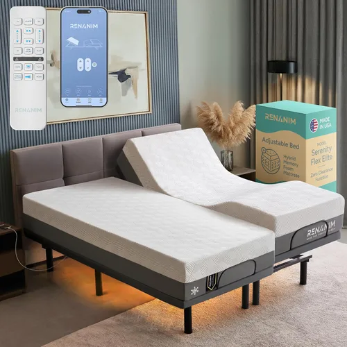 Miniatura 9 de SFE - Base de cama ajustable individual XL con colchón, espuma viscoelástica híbrida de 12 pulgadas, espacio libre, control remoto inalámbrico