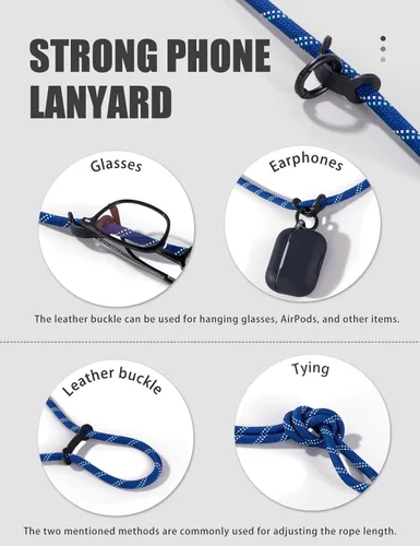 Miniatura 3 de 1 cordón para teléfono, 2 lengüetas para teléfono, cordones para teléfono celular alrededor del cuello, cordón de cuerda, correa universal ajustable