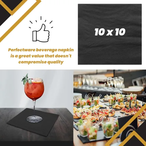 Miniatura 4 de Perfectware - Servilletas negras para bebidas de 2 capas - Paquete de 300 servilletas de cóctel, 10 x 10 pulgadas