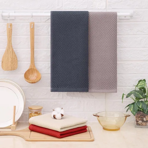Miniatura 462 de Kitinjoy - Paños de cocina de 100 % algodón, tela de tejido gofrado, paño de limpieza ultrasuave, absorbente y de secado rápido. Beige