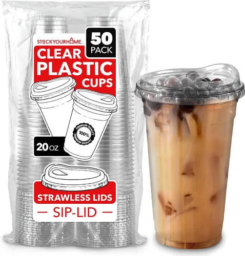 Miniatura 9 de Vasos de plástico transparente de 16 onzas con tapas desechables, taza Togo con tapa para sorber sin popote para batidos, café helado, limonada