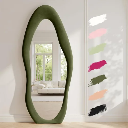 Miniatura 14 de Anpark Espejo de Cuerpo Completo 63"x24" Espejo de Piso de Cuerpo Completo Irregular Montado en Pared con Soporte Marco Envuelto en Franela Negra