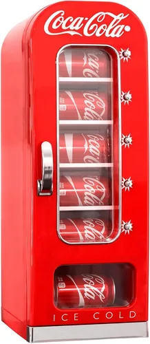 Coca-Cola AC/DC Retro Enfriador Eléctrico Expendedor con Capacidad para 10 Latas - Máquina Expendedora de Bebidas con Enfriamiento Termoeléctrico y