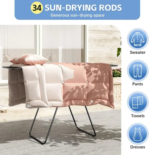 Miniatura 3 de KINGBOARD Tendedero plegable para ropa con altura ajustable, estante de lavandería de metal, para uso en interiores y exteriores, sin montaje, 20.47
