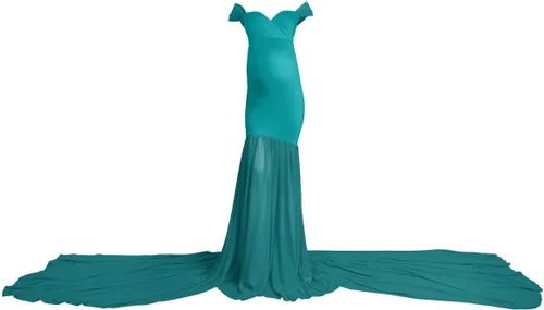 Miniatura 6 de Vestido de maternidad para mujer para fotografía, sirena con hombros descubiertos, ajustado, vestido de gasa, holgado, para baby shower, maxi