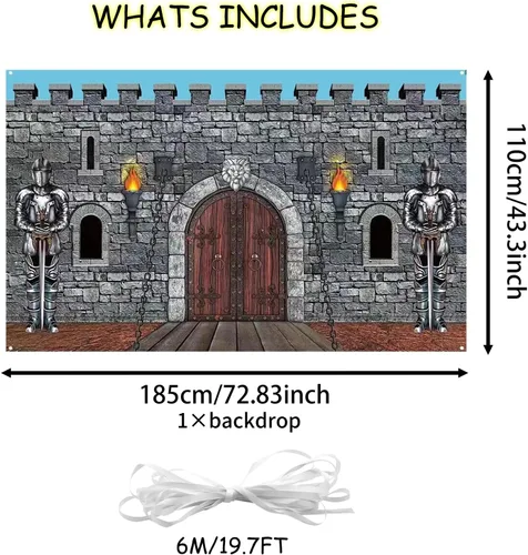 Miniatura 3 de Decoraciones medievales para fiestas, telón de fondo de pared de piedra con armadura de caballero, grande de 73 x 43 pulgadas, poliéster