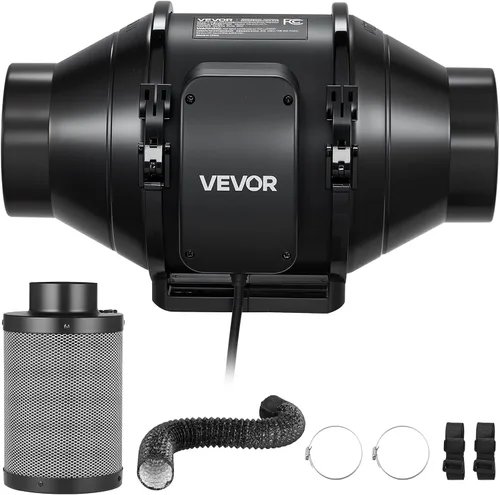 Miniatura 9 de VEVOR Kit de filtración de aire de 4 pulgadas, ventilador de conducto en línea de 180 CFM con controlador de velocidad, filtro de carbono y sistema
