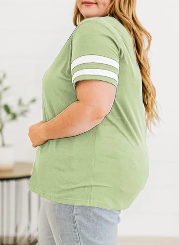 Miniatura 21 de Eytino Blusas de talla grande para mujer, cuello en V, manga corta, a rayas, casual, holgada, con bolsillo (1X-5X)