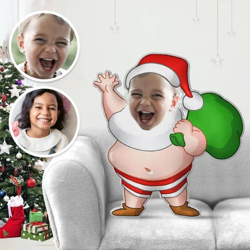 Miniatura 2 de Drawelry Almohada de Navidad con foto de cara personalizada: divertido y lindo Papá Noel animales impresión 3D retrato personalizado imagen almohada