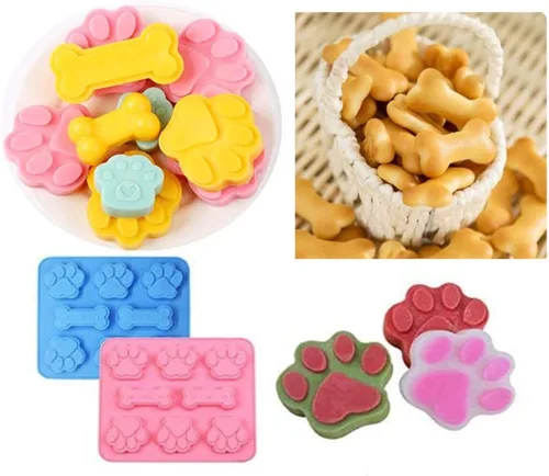 Miniatura 5 de Paquete de 2 moldes de silicona con forma de pata de perro y hueso de cachorro 2 en 1, moldes flexibles para golosinas para perros, bandejas