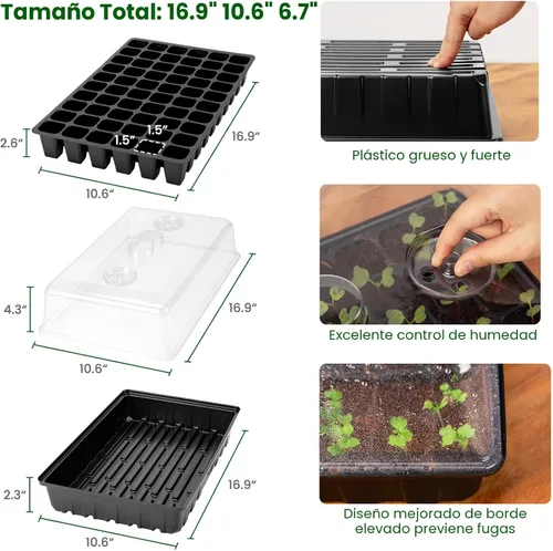 Miniatura 4 de SOLIGT Kit de inicio de semillas de 60 celdas con luz de crecimiento y alfombrilla térmica, bandeja de inicio de semillas con cúpula de 4.3