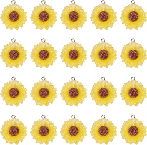 Miniatura 9 de Dijes de girasol de resina para hacer joyas, coloridos colgantes de flores de margaritas de verano, cuentas de girasol, adornos para pulseras, Flor