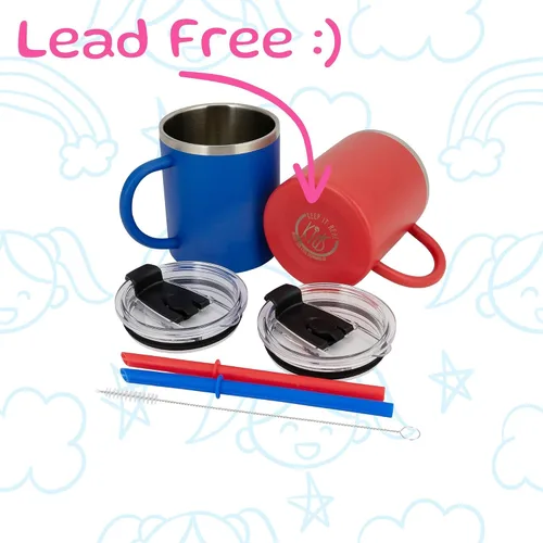 Miniatura 3 de Real Deal Steel "Keep it Real Kids Mugs - Taza de café para niños 100% sin plomo y BPA para chocolate caliente - Juego de 2 Azul / Rojo