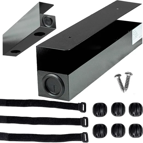Miniatura 10 de Bandeja de organización de cables debajo del escritorio de 15 pulgadas – Cesta de cables debajo del escritorio con soportes de clip para cables