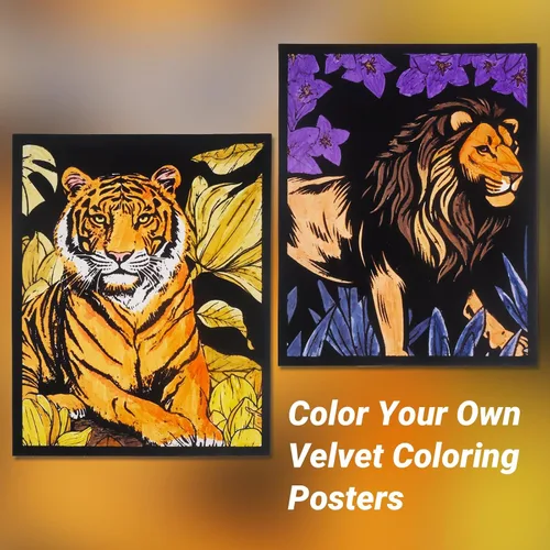 Miniatura 7 de HOTPLACY 48 Piezas Pósteres de Terciopelo Difuso para Colorear Pósteres Difusos de Animales para Colorear para Adultos Adolescentes Póster Grande