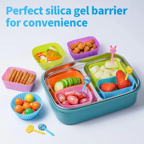 Miniatura 2 de Divisores de silicona Bento para lonchera, 3 formas de redondo, cuadrado y rectangular estándar, forros de silicona reutilizables para magdalenas