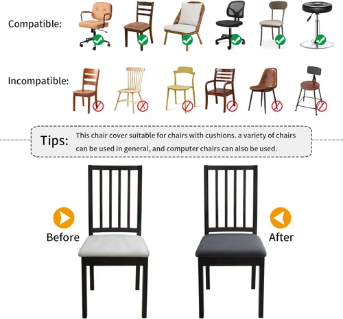 Miniatura 6 de Fuloon Fundas de Cojín de Asiento Impermeables 4 PCS, Fundas de Asiento de Silla Jacquard Elásticas Lavables Fundas Deslizantes de Asiento