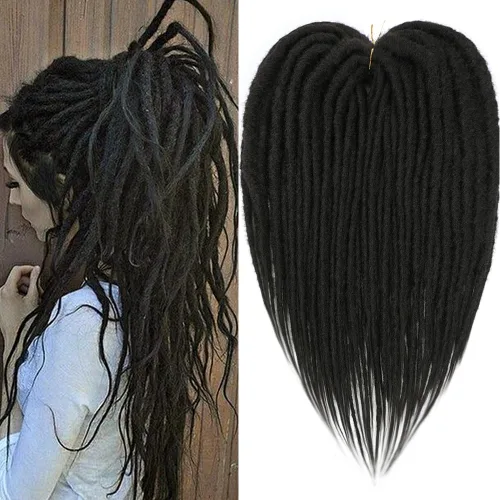 Miniatura 18 de Extensiones de rastas rectas sintéticas de doble extremo, 24 pulgadas, 5 hebras de 0.5 in de ancho, suaves de color negro a marrón oscuro