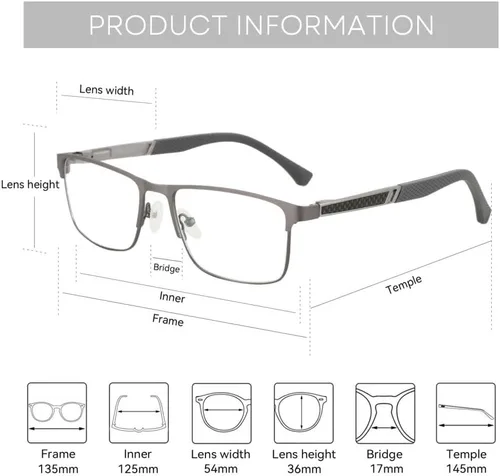 Miniatura 6 de ZENOTTIC Gafas de lectura con luz azul para hombre, lectores de computadora, marco de metal cuadrado de moda, antirreflejos