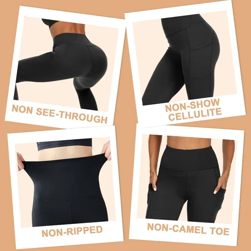 Miniatura 2 de GAYHAY Paquete de 3 leggings con bolsillos para mujer, cintura alta, control de abdomen, pantalones suaves para entrenamiento, gimnasio, yoga