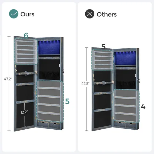 Miniatura 15 de Songmics - UJJC93W - Armario para joyas que se puede cerrar con llave, de montaje en pared o puerta, con espejo de 6 luces LED, para organización