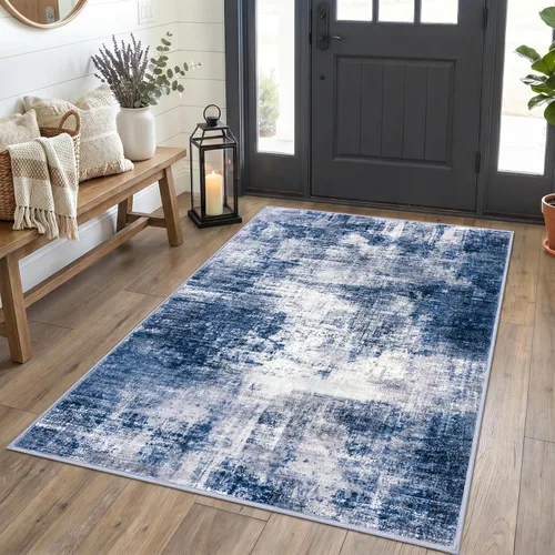 Miniatura 129 de IOHOUZE Alfombra pequeña abstracta de 2 x 3 pies, alfombra de entrada lavable para entrada interior, alfombras con respaldo de goma, alfombra gris